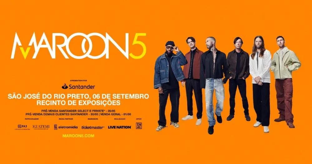 Maroon 5 confirma show em São José do Rio Preto com produção da ZNEC Produções